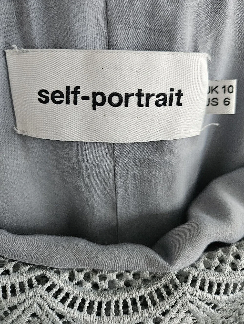 Self Portrait Silk Blend Lace Bardot Dress Women’s Size 6 Off Shoulder Romantic - Picture 11 of 15